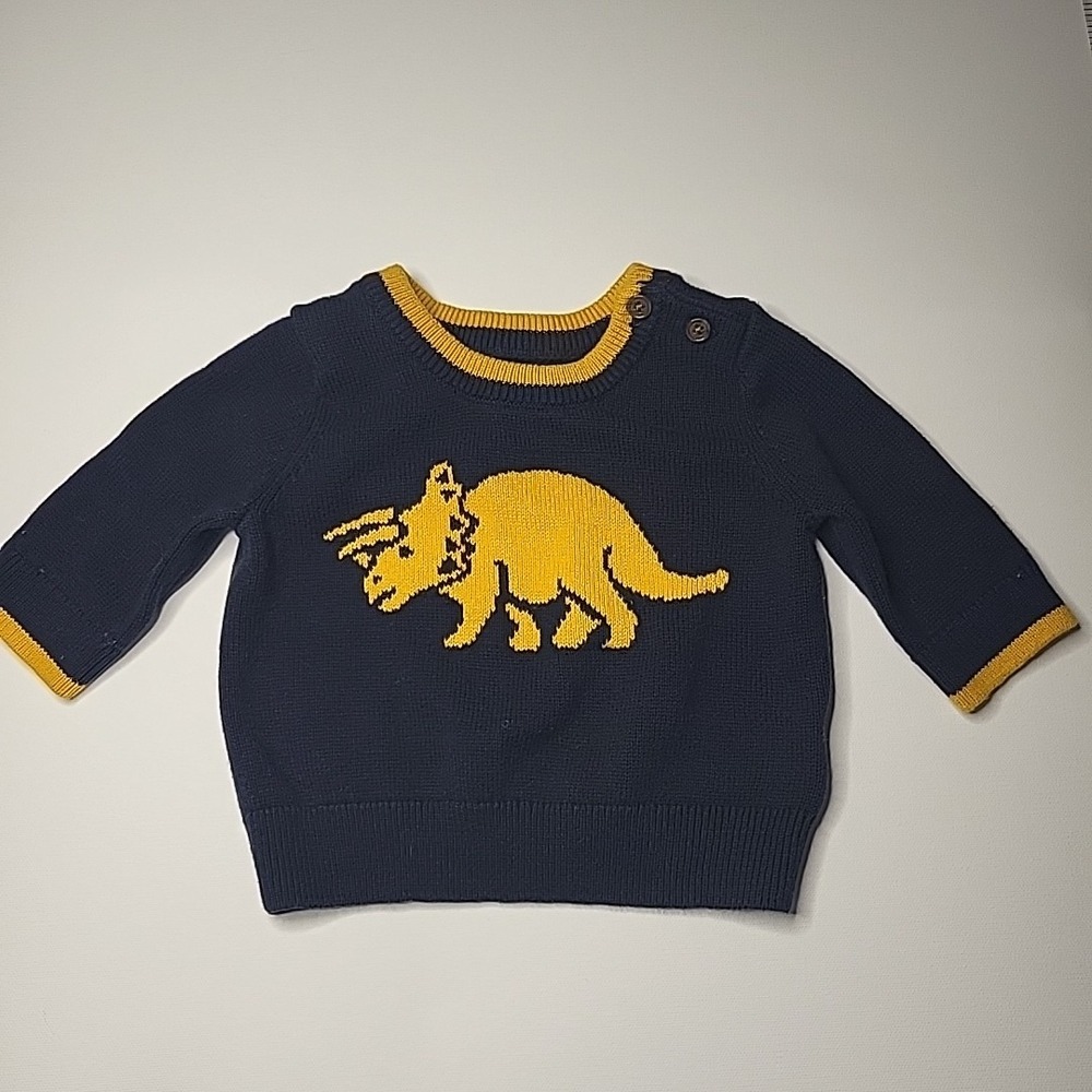 BABY GAP Crewneck Navy Blue Sweater Boys Yellow Dinosaur Sweater Top Size 0-3mo